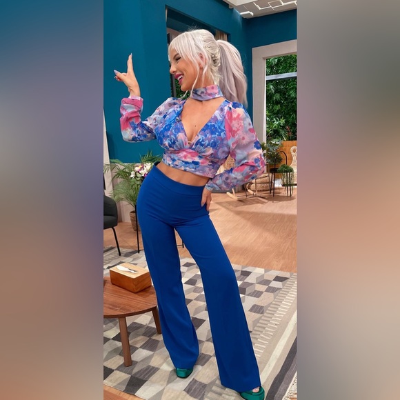 ZARA gorgeous purple/blue cropped blouse size small - Picture 4 of 12